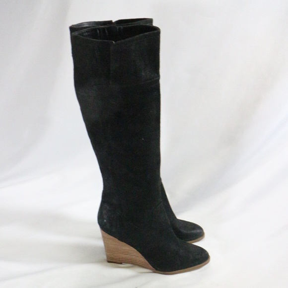 FRANCO SARTO Lara Black Suede Wedge High Boots Sz 7.5 Wmn - Picture 7 of 8